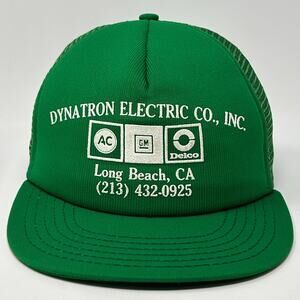 Vintage 80s Dynatron Electric Co Trucker Hat Baseball Cap GM USA Snapback Green